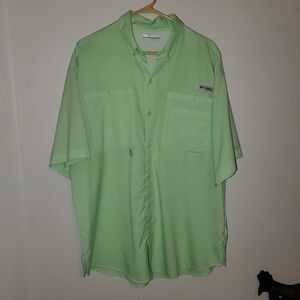 Columbia Shirt Mens Large Green Omni-Shade PGF Button Up Short Sleeve Outdoor